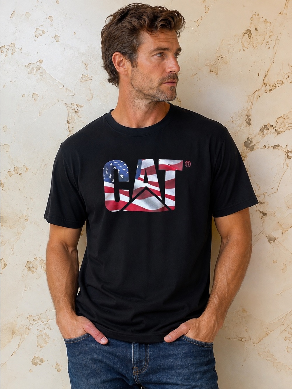 🇺🇸CAT tractor USA T-Shirt Excellent New Condition Caterpillar USA